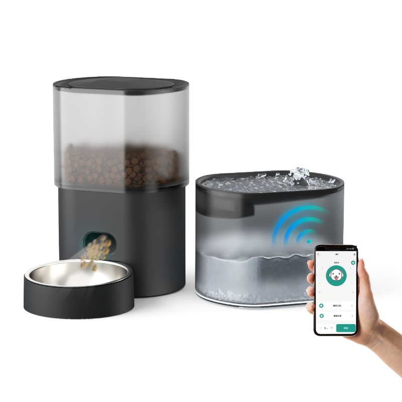 Pet Products Portable Stainless Steel Plastic Smart Large Pet Fountain Water Food Bowl Dispenser Automatic Dog Cat Food Feeder