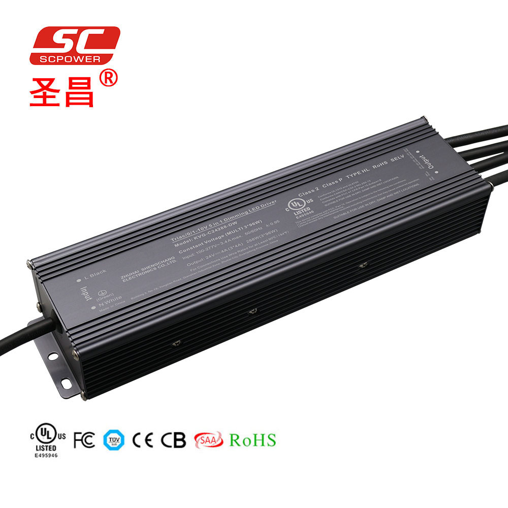 288W 24V Multi 4A High PWM C.V. Водонепроницаемый светодиодный трансформатор с регулируемой яркостью Triac
