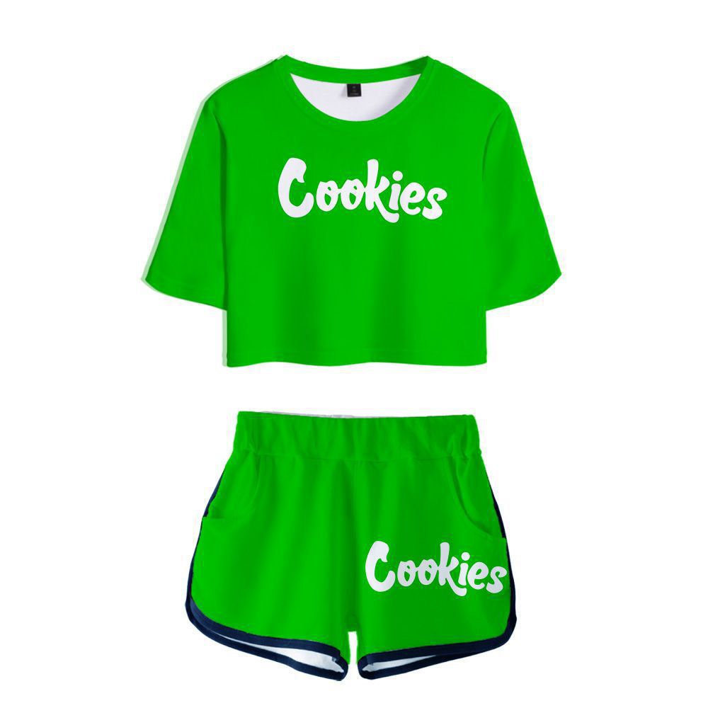 Custom quick-drying cookies 3D Fashion Short Sleeve Shorts Navel Bare Set Simple cookies T shirt set
