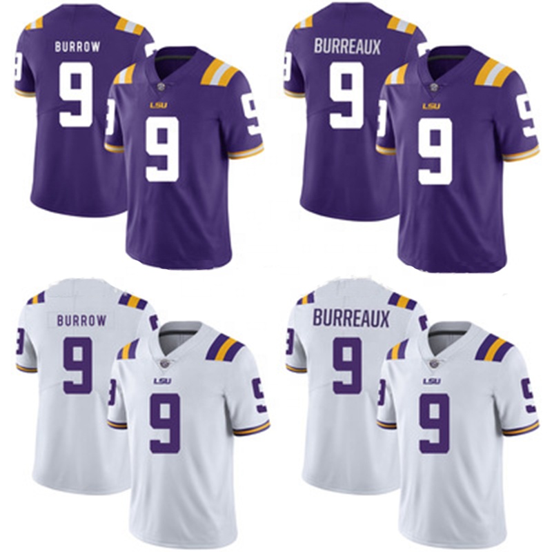 2021 New American Wholesale LSU Letter Tiger Shaped Jersey #9 Burrow Football V-Neck Jersey for Rugby Player Top Team Variation
