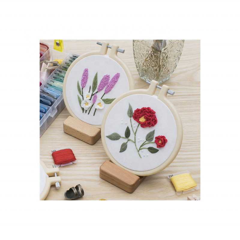 Wholesale DIY Stamped Embroidery cross stitch Starter Kit with Flowers Plants Pattern Embroidery Cloth Color Threads Tools Kit