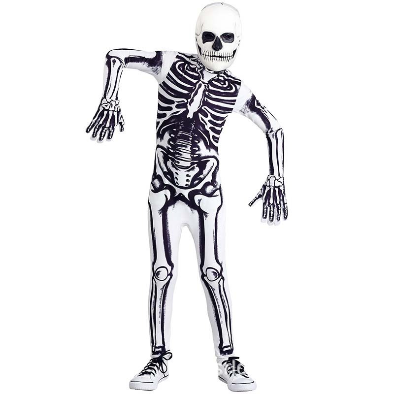 Party Cosplay Fearsome Dress up Skeleton Girl Boy Kids Bones Costume JCDR-008