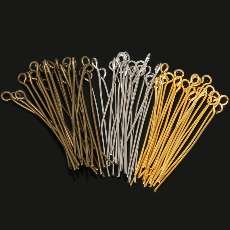 New Sale 16/20/24/30/35/40/45MM DIY Jewelry Pins Needles Silver/Rhodium/Bronze Plated Eye Pins Findings Eye Pin Headpins