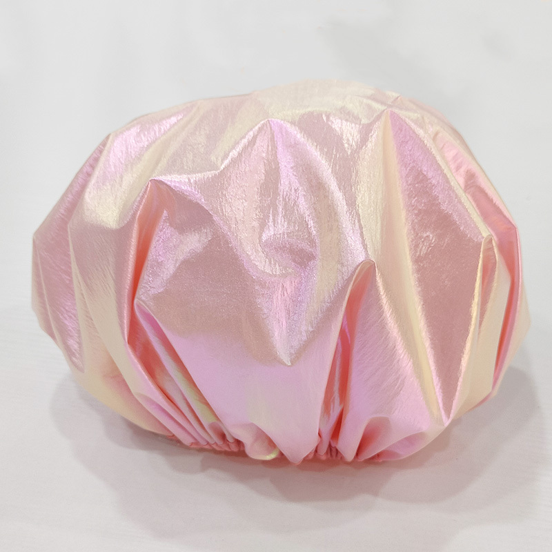 Hot Sale Iridescent Pink Double Layer Hair Bonnet Reusable Waterproof Bath Cap Shower Cap
