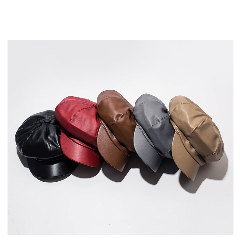 England Style fashion female boina Autumn and winter outdoors wind protection solid color PU leather berets for women wholesale