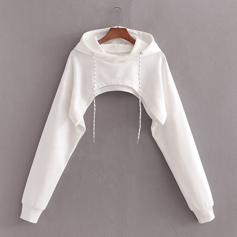 Bamboo Cropped Top Hoodies Long Sleeve Sweatheart Sport Hoodie Hooded Casual Female