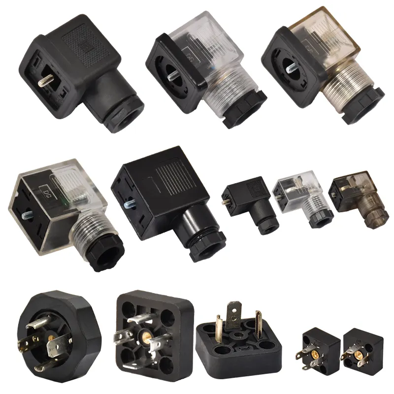 DIN 43650 Socket Valve Connectors Para Bobina Plastic Quick Waterpoof Coil Plug Solenoid Valve Connector With LED