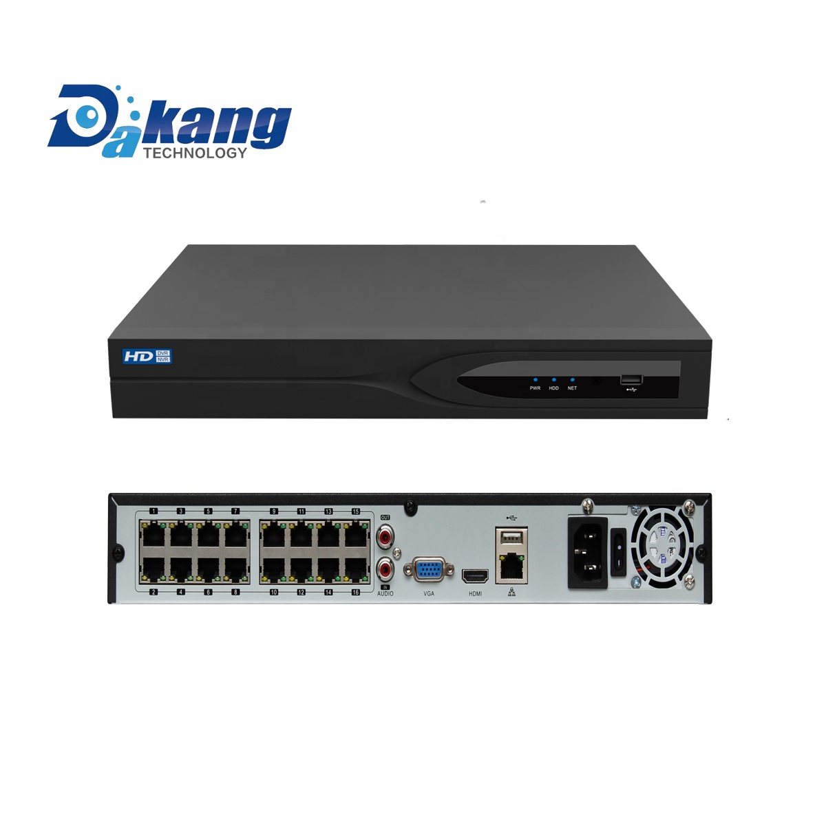 Сетевой видеорегистратор Dakang H.265/H.264 16CH 4K 8MP ONVIF, 16 * POE RJ45 порт, 2 шт. SATA порта