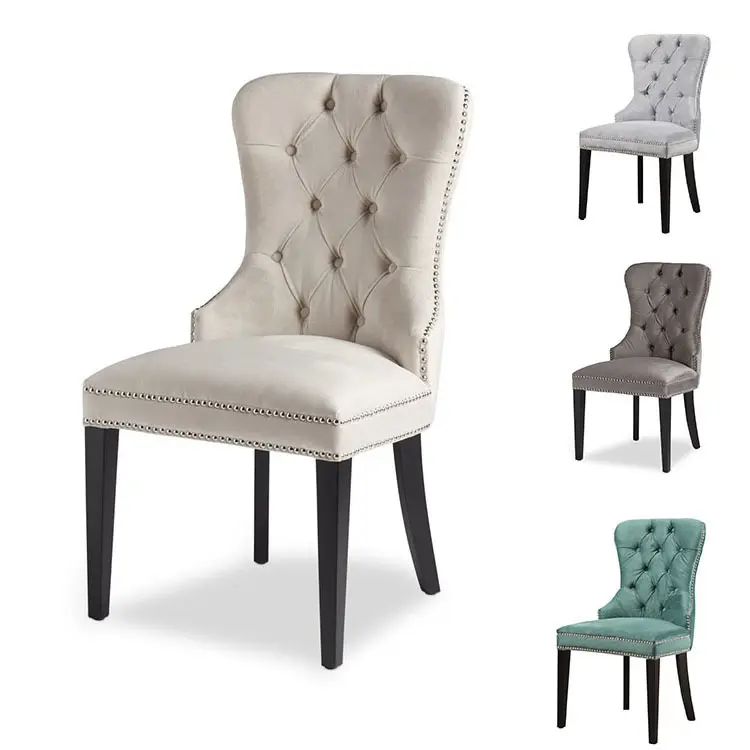 American Style Wooden Furniture Upholstered Fabric Tufted Back Dining Room Chair