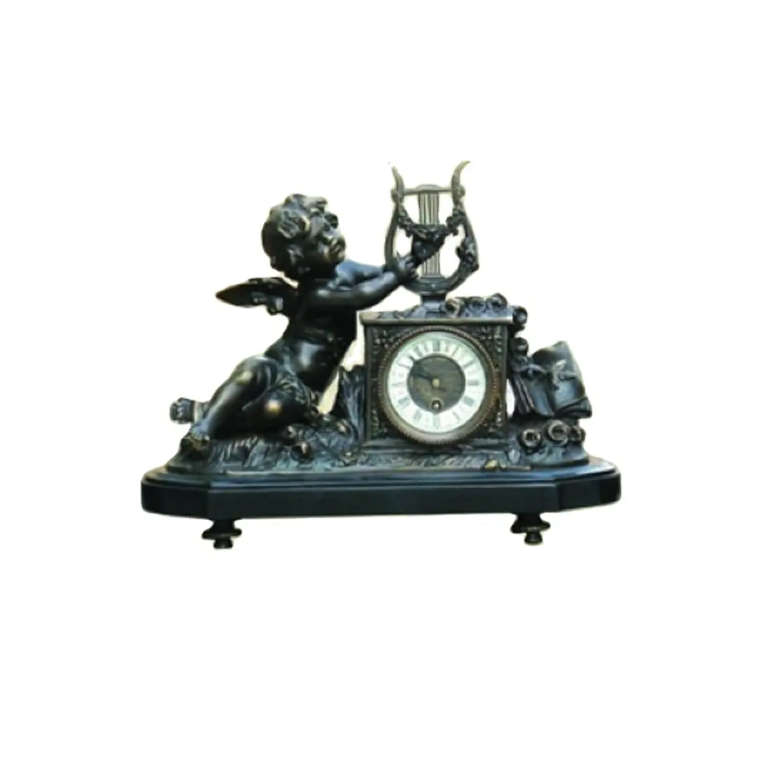 Antique Imitated French Gilt Boys on the  Mechanical Brass  Clock Marble Base