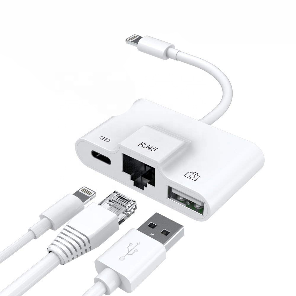 Проводной сетевой адаптер с портом зарядного устройства на RJ45 Ethernet LAN для мобильного телефона iPhoneiPad всех серий с USB-портом lightning