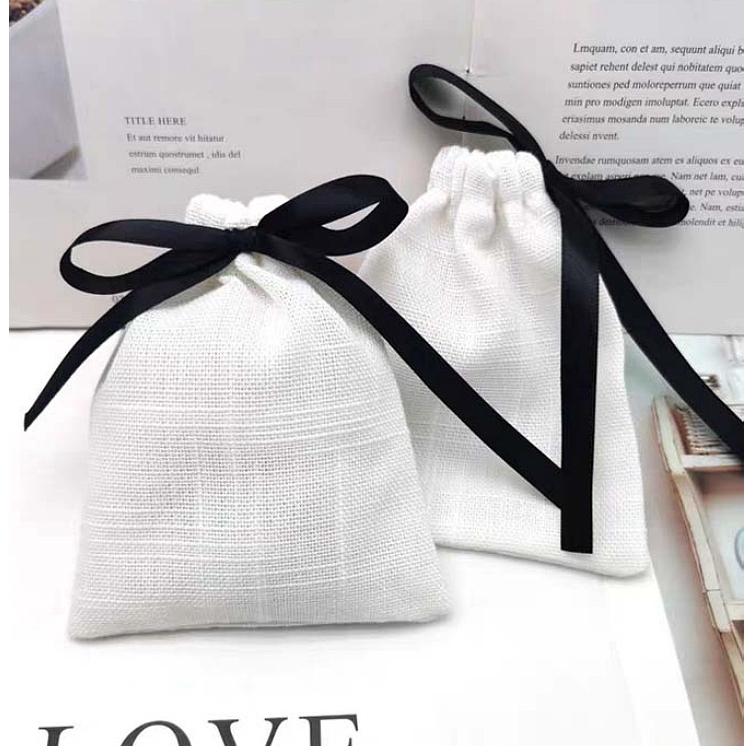 Custom Logo Printed Soft Cotton Linen Jewelry Drawstring Bag Cotton Linen Gift Jewelry Pouch