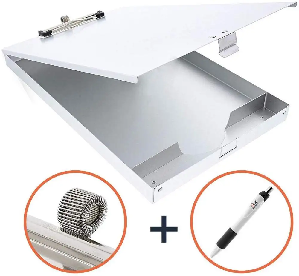 Aluminum Clipboard Heavy Duty Metal | Latched Closure Storage Case Box | Pen Holder Free Bonus Pen Included Contractor