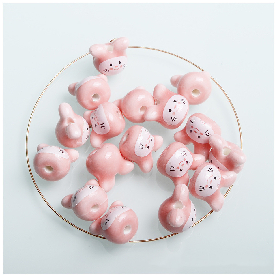 Cute Little Rabbit Shape Ceramic Beads 10 Pcs Per Bag High Quality Loose Beads DIY Jewelry Making