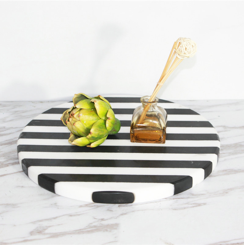 Simple modern black and white striped marble tray geometric metal decoration storage tray desktop decoration model room