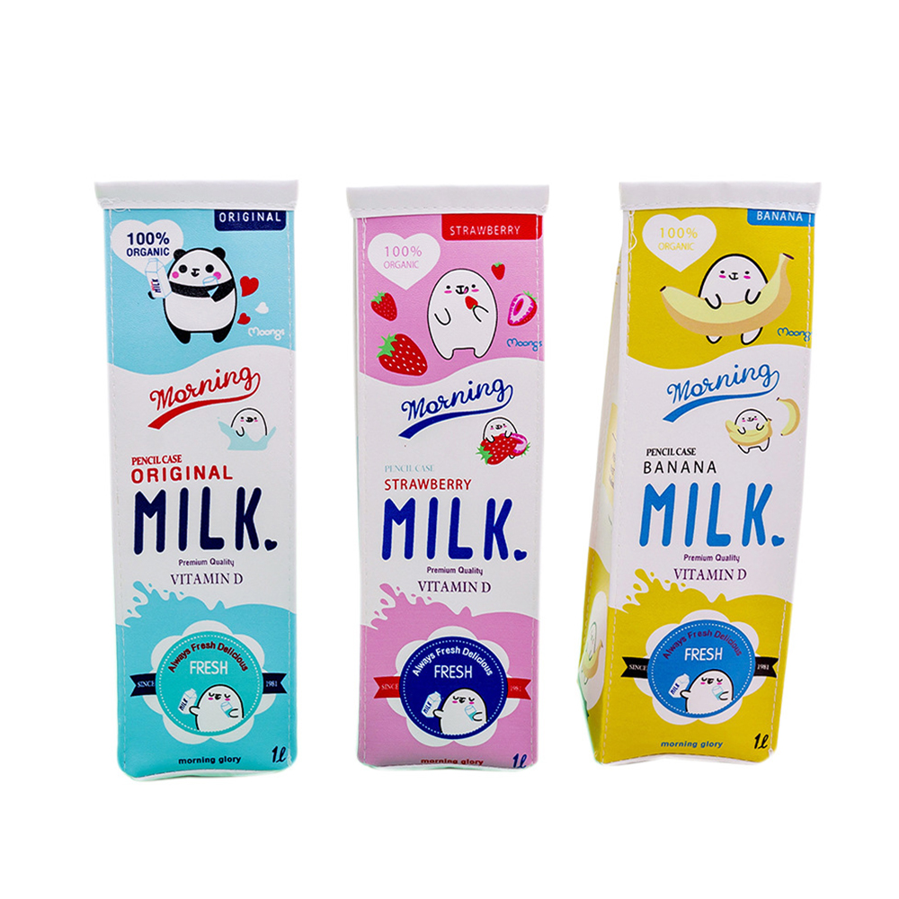 New Cartoon Cute Milk Pencil Case, Hot Sales Stationery Simple Large Capacity Portable Pencil Box