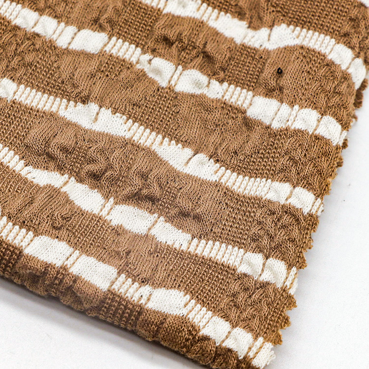 China factory in stock 80%cotton 15%polyester 5%spandex stripe jacquard knit cotton fabric for garment sweater