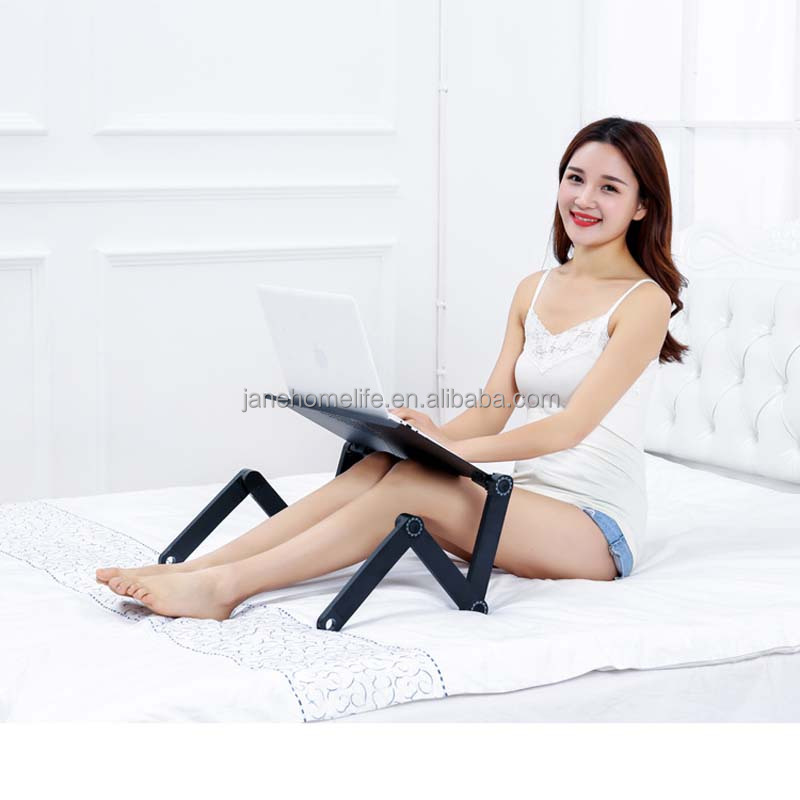 Adjustable Height Aluminum Home Working Foldable Laptop Desk Stand With Cooling Fan Mouse Pad