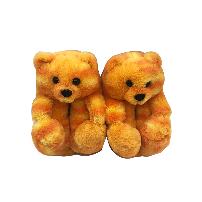Home Indoor Soft Anti-Slip Faux Fur Cute Slippers Winter Warm Shoes Cartoon Plush Teddy Bear Slippers for Toddler