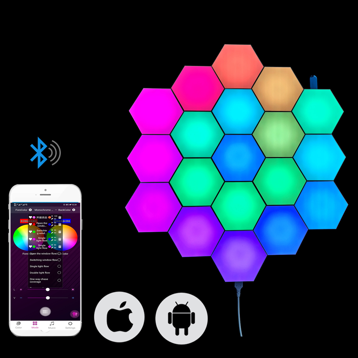 Blueteeth App управляемый светодиодный шестигранный модульный ячеистый квантовый светильник, праздничный декоративный светильник (Цена указана за 1 шт. не 1 комплект)