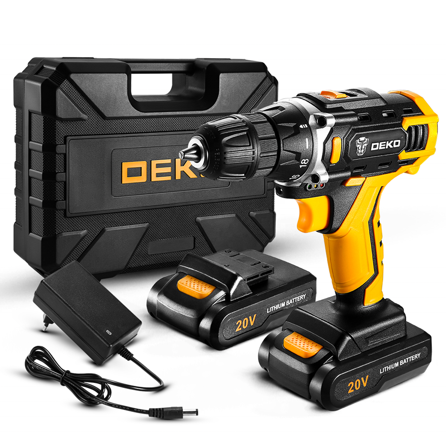 DEKO DKCD20FU-S3 20V Аккумуляторная дрель Деревообработка электрическая отвертка 18 + 1 настроек крутящего момента переменная скорость электрическая дрель комплект