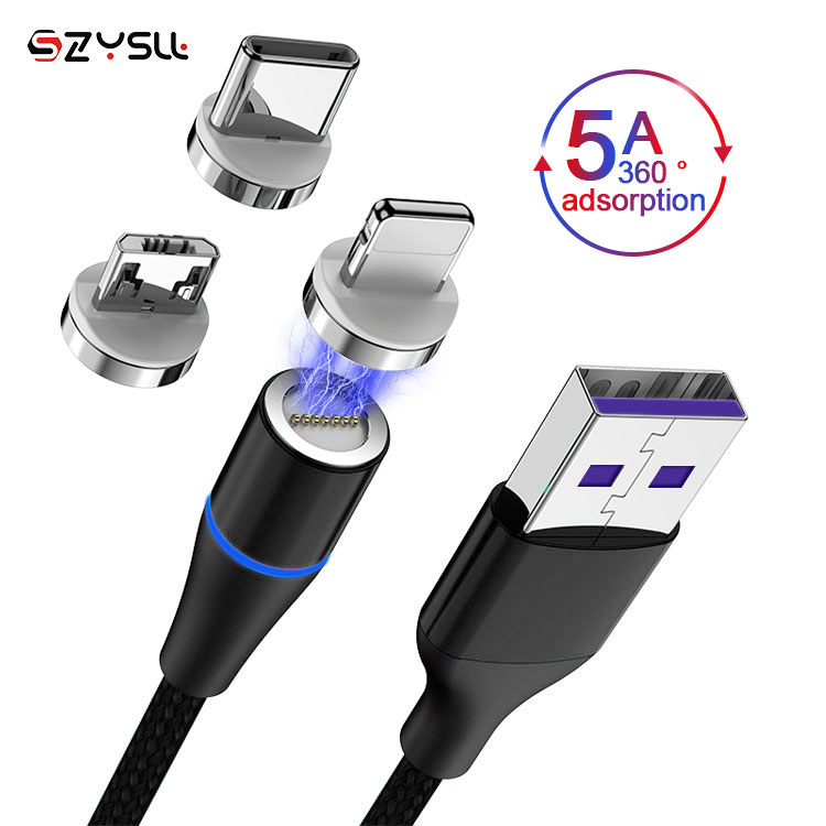8-Pin Type C сикро СИД 3 в 1 USB кабель с нейлоновой оплеткой 5A Быстрая зарядка Магнитный кабель USB