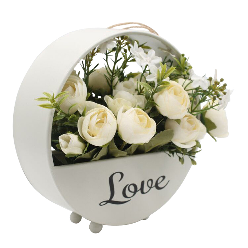 Ins style Garden personality iron art wall pot with artificial flower
