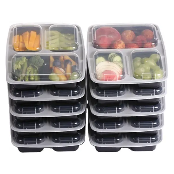 BPA free 3 compartment Durable Plastic Food Meal Prep Bento Container