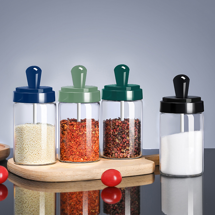 factory price kitchen cooking glass seasoning salt spice jar bottle storage jar pot with lid spoon