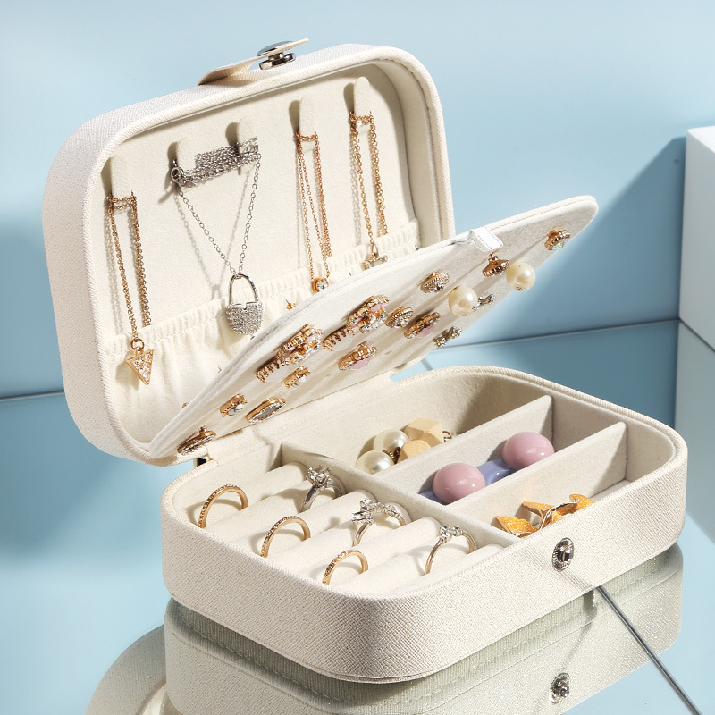 Hot Sale Portable Jewelry Storage Case PU Leather Small Travel Jewelry necklace earrings Boxes