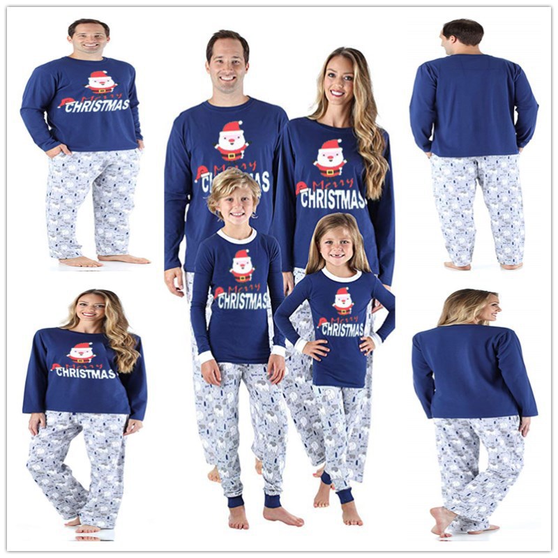 2021 Fall Matching Family Sets Long Sleeve Cartoon English Alphabet Casual Christmas Pajamas Parent Child Set S-3XL