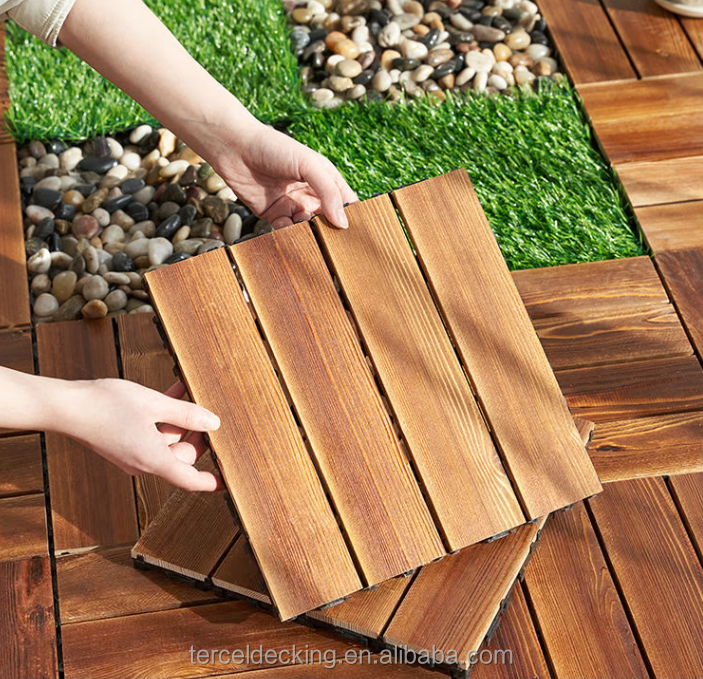 Anti-slip Anti-UV Garden Interlocking Paving Tiles Outdoor WPC Floor Interlocking Stone Paving Interlocking Decking Tiles