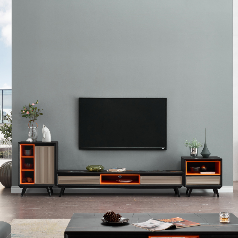 Nordic high gloss living room furniture wooden tv stand square coffee table in living room