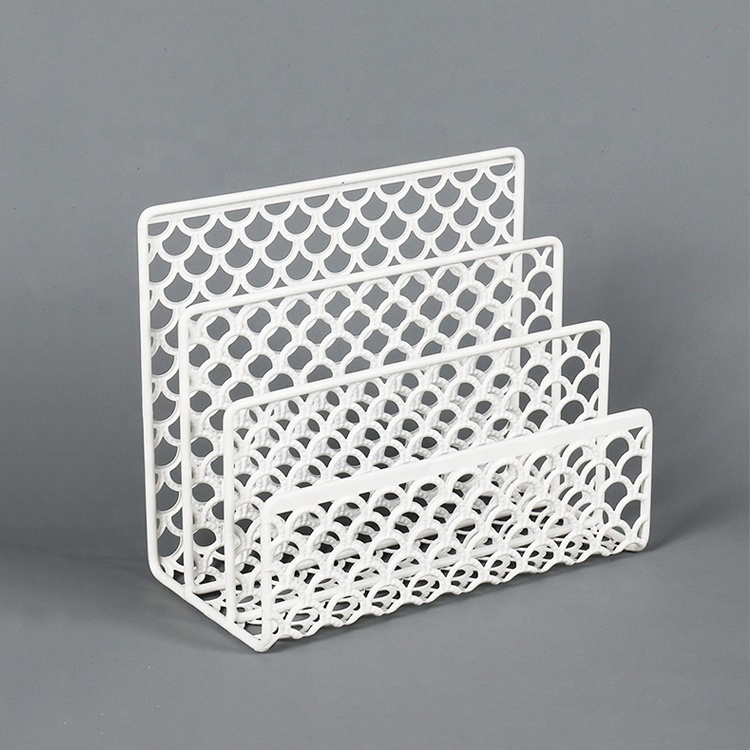Office powder coated mesh metal punched desktop mail letter sorter document letter holder