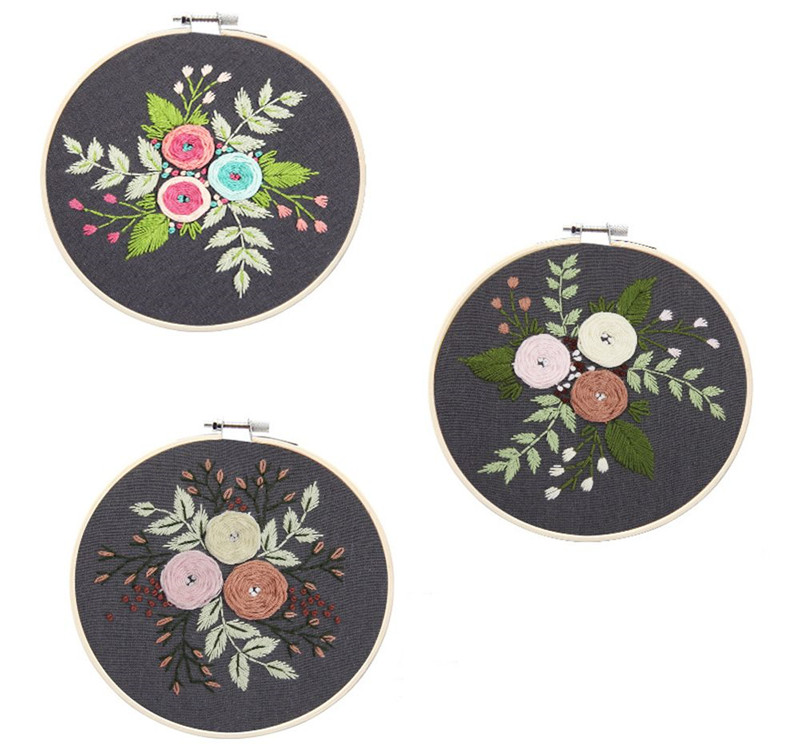 DIY Embroidery Flower Handwork Needlework for Beginner Cross Stitch Kit Ribbon Painting Embroidery Hoop Home Decoration