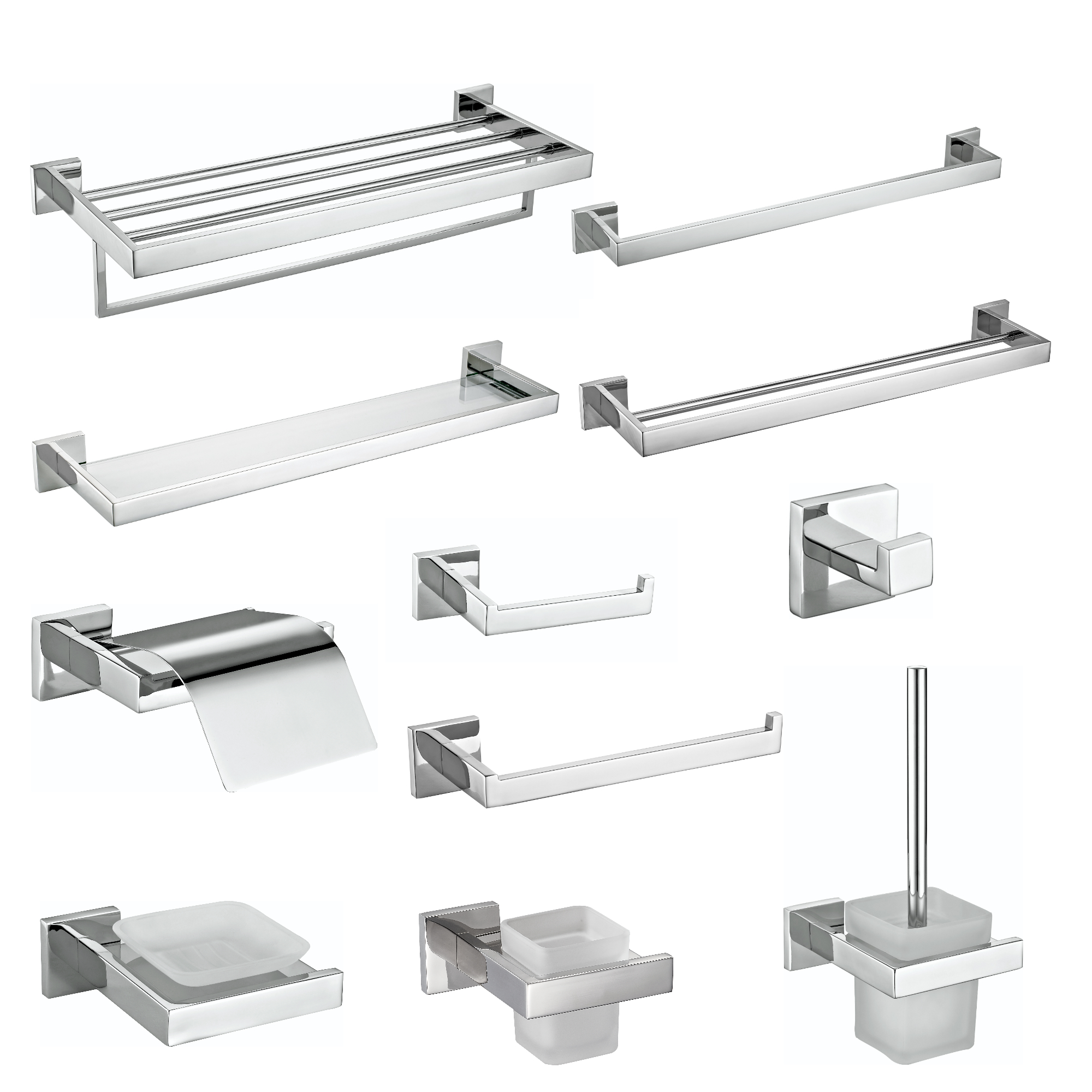 Polished Mirror Square Bathroom Hardware Shower Room Accessory Hotel Home Luxury Bath Toilet Fittings Set Towel Rack Bar Metal