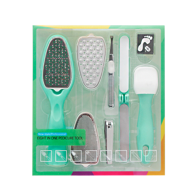 Pedicure Foot Care Tools Dead Hard Skin Callus Remover Scraper Pedicure Rasp Tools Eight-in-one Stainless Steel Foot File Set
