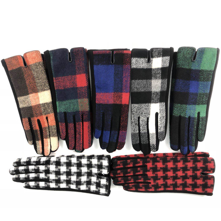 2020 Autumn Winter Houndstooth Pattern Gloves For Women Windproof Velvet Warm Touch Screen Plaid Gloves