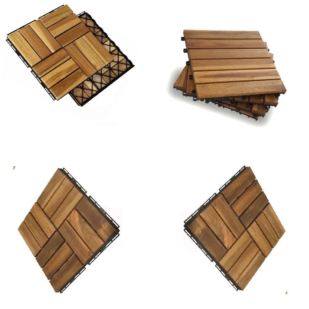 Acacia Wood Interlocking Deck Tiles, Plastic wood composite interlock deck tile or Plastic Decking Flooring Tiles B6616