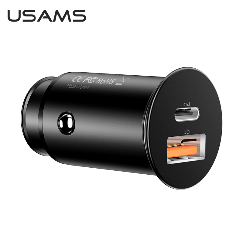 USAMS Новое быстрое зарядное устройство CC097 QC4.0 PD3.0 5A металлическое автомобильное зарядное устройство для смартфонов