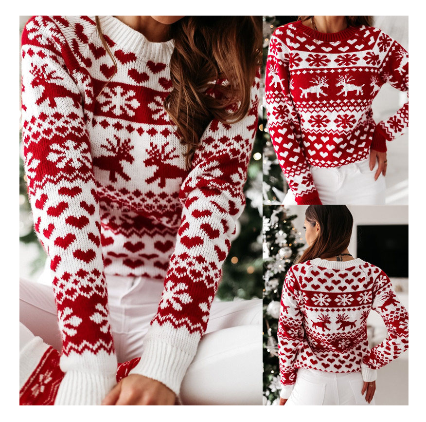 2021 Autumn Fall Winter New Christmas Elk Long-Sleeved Knitting Christmas Sweater Woman Plus Size Women's Sweater