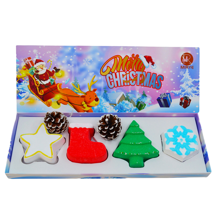 Custom Colorful Bubble Gift Spa Fizzy Vegan Christmas Stocking Shape Kids Cute Bath Bombs Set