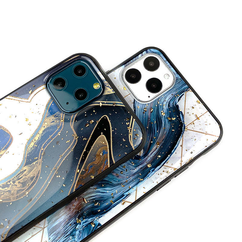 Блестящий чехол для телефона из золотой фольги с мраморным рисунком для iPhone 12, 11 pro, XS Max, XR, гранитный геометрический чехол для iPhone 7, 8, 6, 6s Plus, блестящий чехол