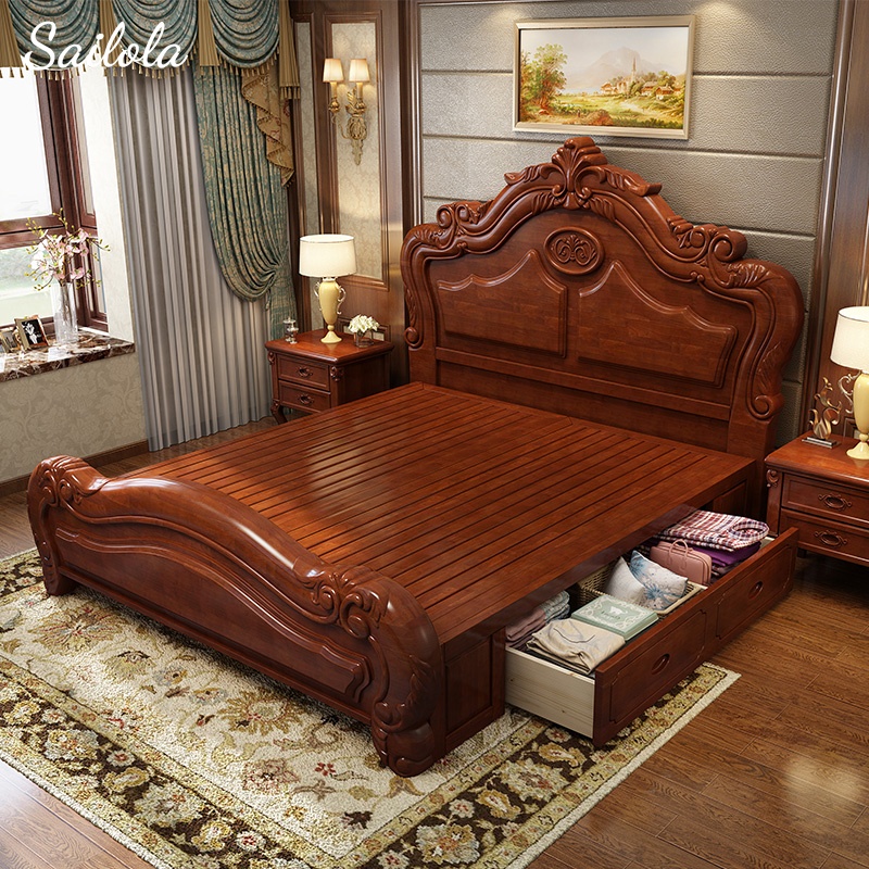 American Style Furniture Set Wood Wedding Bed Antique Double Bed Luxury Bed In Bedroom