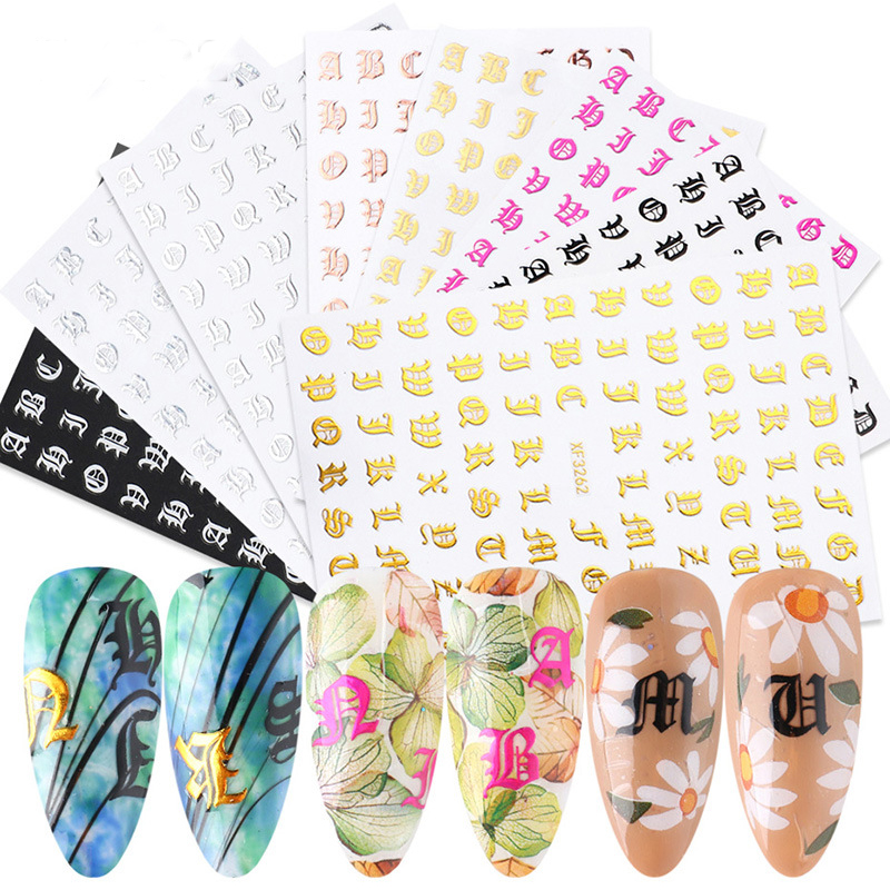 Английские буквы наклейка из кожи в стиле ретро Маникюр Nail Art дизайнеры наклейки для ногтей
