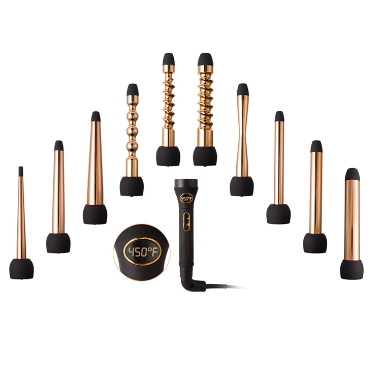10 in 1 Interchangeable Curling Wand Portable Titanium High Temperature 450F Hair Curling Iron Set with Different Sizes
