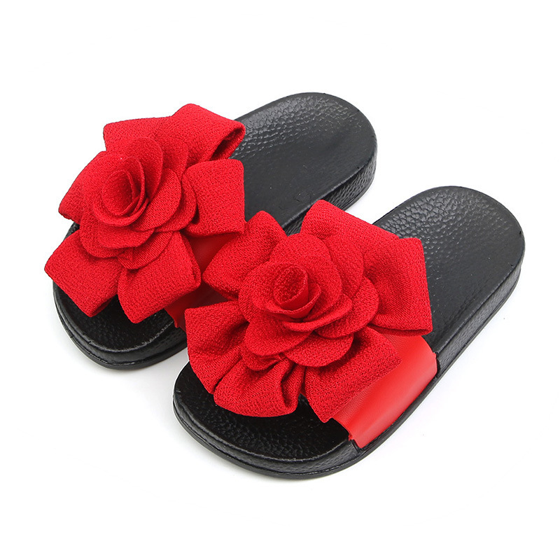 2021 Wholesale cheap comfortable ruched flower girl ladies woman child children kids rose accessory slides slippers