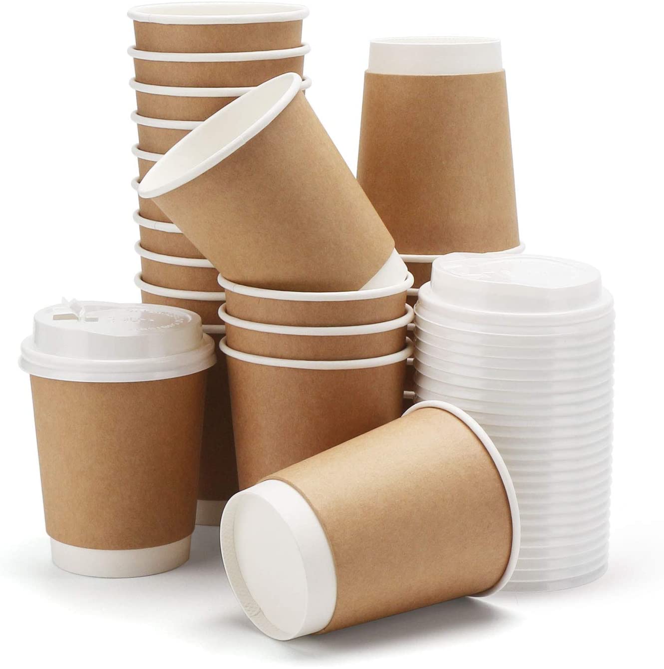 Double Wall Kraft Paper Cups Hot Drink Paper Cups To Go Coffee Cups With Lids Eco Friendly