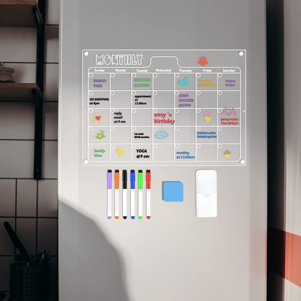 dry erase wall acrylic magnetic board fridge meal planner monthly board, 12x16 Inches Weekly Menu Board for Kitchen Fridge