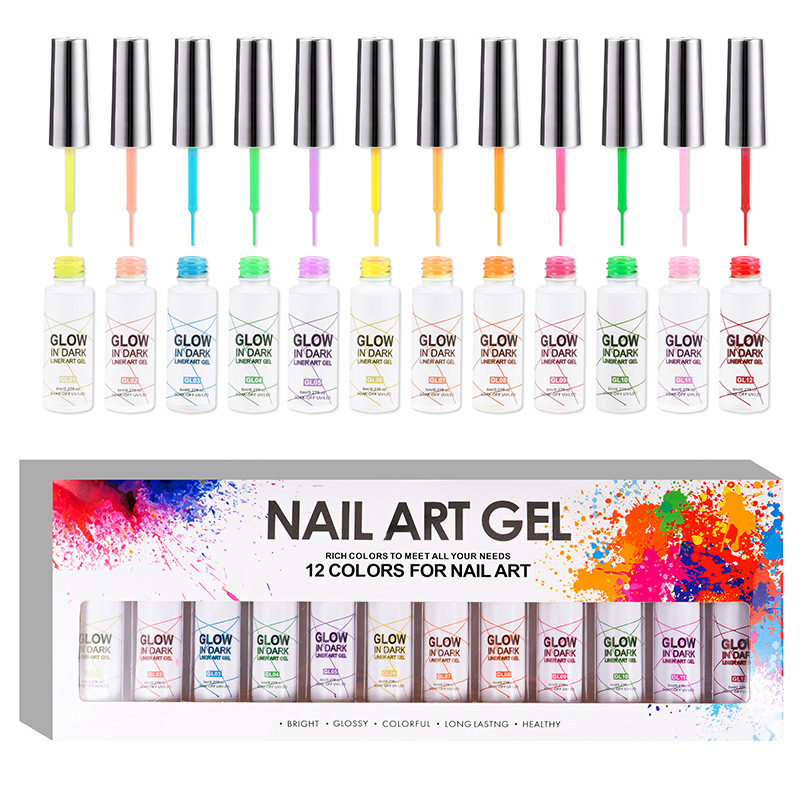 UV Gel Nail Polish Set, Painting Gel для Christmas и Halloween, Luminous Liner, glow в Dark, 8 мл, 12 видов цветов